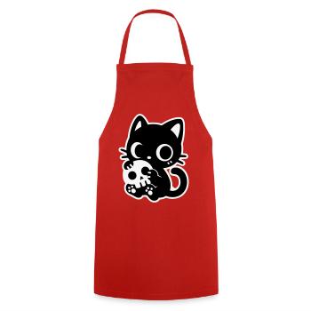 Cute Scary Cat with Skull | Kawaii Spooky Mot - Cooking Apron - red - Front - AI Model Male 185 dark (185cm)