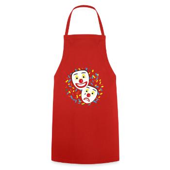 Karneval und Faschingsmasken mit Konfetti. - Kochschürze - Rot - Vorne - AI Model Male 185 dark (185cm)