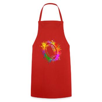 Éclaboussures colorées de football de rugby - Tablier de cuisine - rouge - Devant - AI Model Male 185 dark (185cm)
