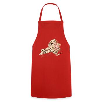 Leopard print map New York State - Cooking Apron - red - Front - AI Model Male 185 dark (185cm)