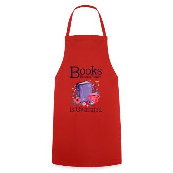 Books because reality is overrated - Cooking Apron - red - Front - AI Model Male 185 dark (185cm)