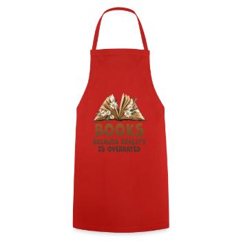 Books because reality is overrated - Cooking Apron - red - Front - AI Model Male 185 dark (185cm)