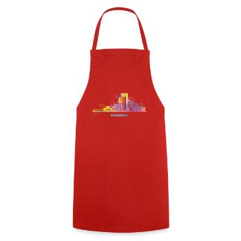 Hamburg Skyline Colorful Cityscape Hamburg - Cooking Apron - red - Front - AI Model Male 185 dark (185cm)