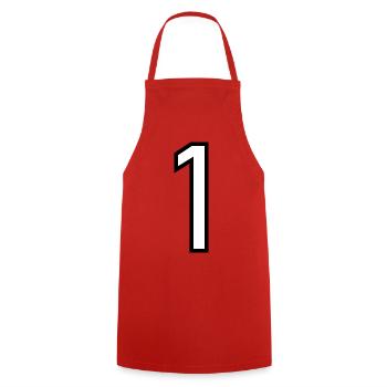 1. 1 year. 1st ANNIVERSARY. 1 YEAR ANNIVERSARY - Cooking Apron - red - Front - AI Model Male 185 dark (185cm)