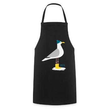 Möwe Bommelmütze MOIN - Kochschürze - Schwarz - Vorne - AI Model Male 185 dark (185cm)