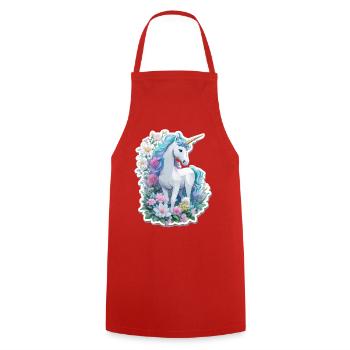 Einhorn im Blumengarten - Kochschürze - Rot - Vorne - AI Model Male 185 dark (185cm)