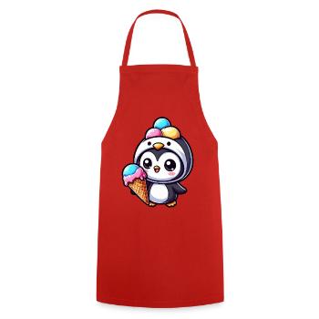 Lustiger Pinguin mit Eiskrem süß Cartoon Sommer - Cooking Apron - red - Front - AI Model Male 185 dark (185cm)