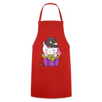 Kawaii Cupcake Hexe Katze - Kochschürze - Rot - Vorne - AI Model Male 185 dark (185cm)