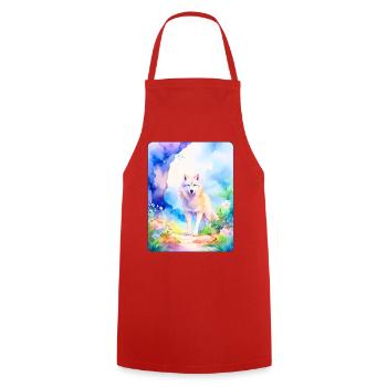 Loup blanc entouré de fleurs - Tablier de cuisine - rouge - Devant - AI Model Male 185 dark (185cm)