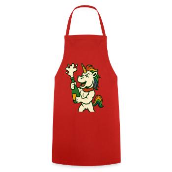Einhorn-Popping-Flasche Spaß Festliche Maskottchenkunst - Kochschürze - Rot - Vorne - AI Model Male 185 dark (185cm)