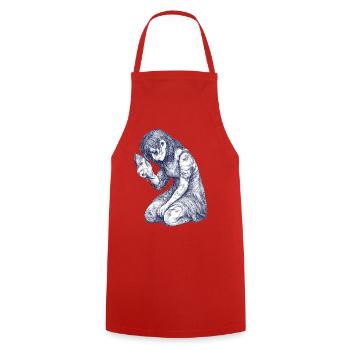 Melancholic Girl Character Sketch - Cooking Apron - red - Front - AI Model Male 185 dark (185cm)