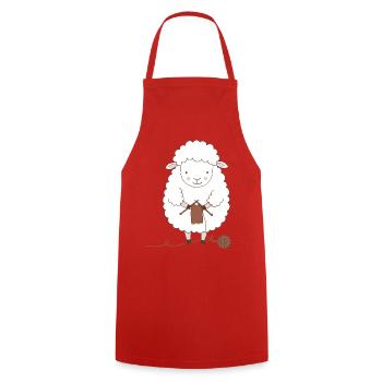 Sheep Knitter Wool and Needles - Cooking Apron - red - Front - AI Model Male 185 dark (185cm)