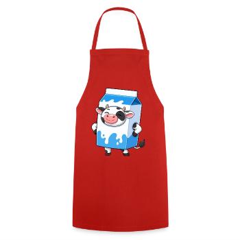 Cow in Milk Carton Cartoon - Cooking Apron - red - Front - AI Model Male 185 dark (185cm)
