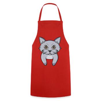 Cute Grey Cat Face Peeking Kitten Portrait - Cooking Apron - red - Front - AI Model Male 185 dark (185cm)