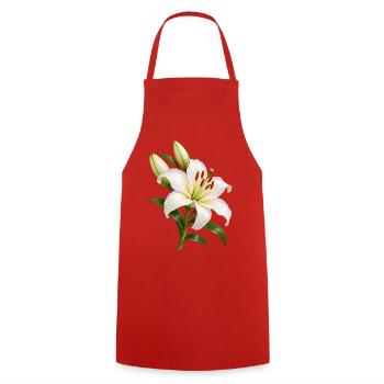 Weiße Lilienblüte mit Tau - Kochschürze - Rot - Vorne - AI Model Male 185 dark (185cm)