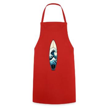 Welle auf Surfbrett Ukiyo Stil - Kochschürze - Rot - Vorne - AI Model Male 185 dark (185cm)
