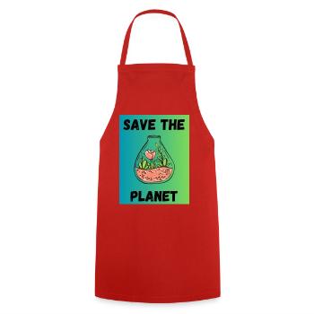 PLANETE. JOUR DE LA TERRE. ECOLOGIE. PLANETE. BIO - Tablier de cuisine - rouge - Devant - AI Model Male 185 dark (185cm)