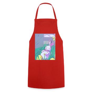 Pastell Osterhase im Frühlingsgras - Kochschürze - Rot - Vorne - AI Model Male 185 dark (185cm)