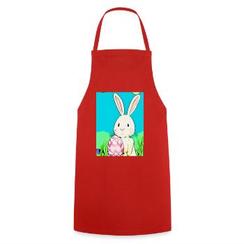 Neon Osterhase mit Osterei im Gras - Kochschürze - Rot - Vorne - AI Model Male 185 dark (185cm)