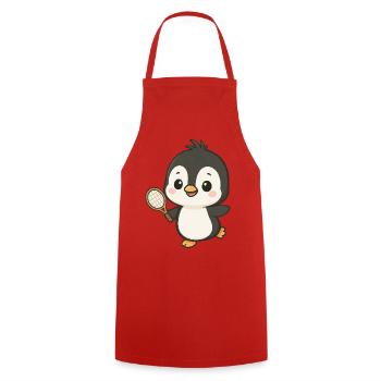 Cute Penguin Tennis Player Cartoon Chibi Sport - Cooking Apron - red - Front - AI Model Male 185 dark (185cm)