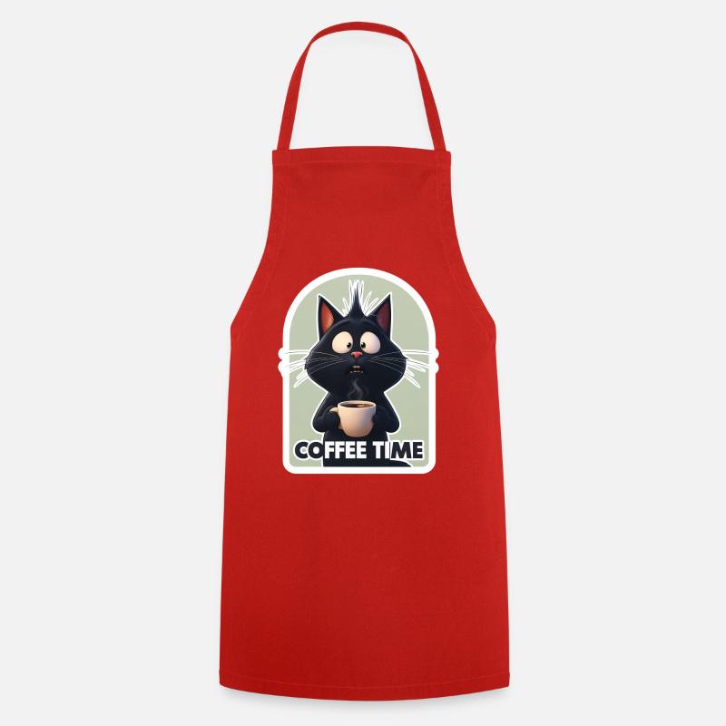 Cat with coffee text - Cooking Apron - red