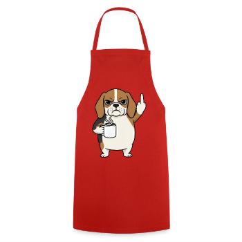 Sour Beagle with Coffee Cartoon Middle Finger - Cooking Apron - red - Front - AI Model Male 185 dark (185cm)