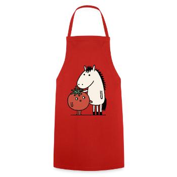 Horse and Tomato Companions - Cooking Apron - red - Front - AI Model Male 185 dark (185cm)