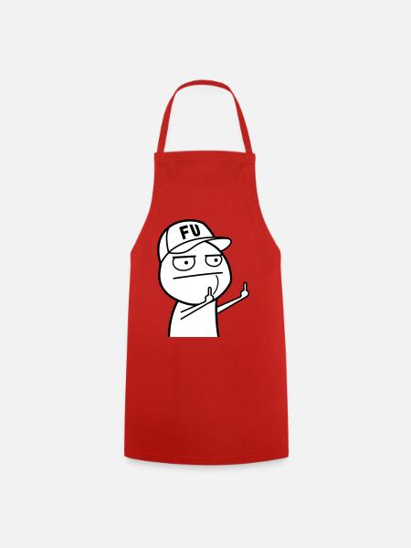 FU Meme with baseball cap (colors can be changed) - Cooking Apron - red