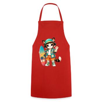 Chat surfeur tropical kawaii - Tablier de cuisine - rouge - Devant - AI Model Male 185 dark (185cm)