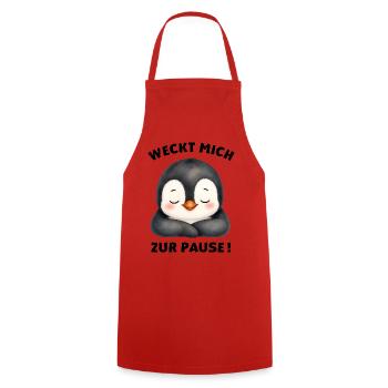 Klassentier Pinguin "Weckt mich zur Pause!" - Kochschürze - Rot - Vorne - AI Model Male 185 dark (185cm)