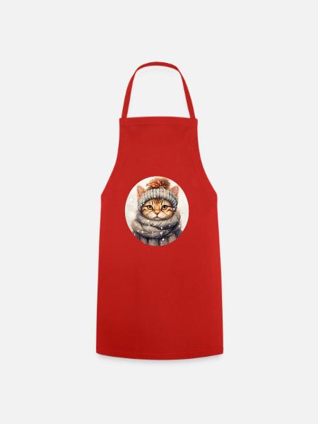 Katze im Winter - Kochschürze - Rot