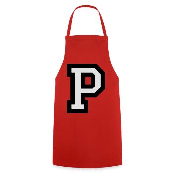 Lettre P en deux couleurs - Tablier de cuisine - rouge - Devant - AI Model Male 185 dark (185cm)