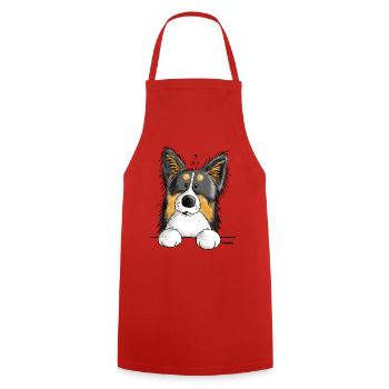 Pfiffiger Border Collie - Hund - Comic - Dog - Kochschürze - Rot - Vorne - AI Model Male 185 dark (185cm)