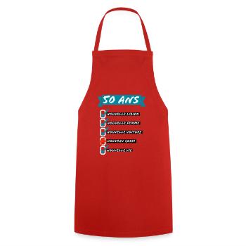 50 ans- Nouvelle libido  - Tablier de cuisine - rouge - Devant - AI Model Male 185 dark (185cm)