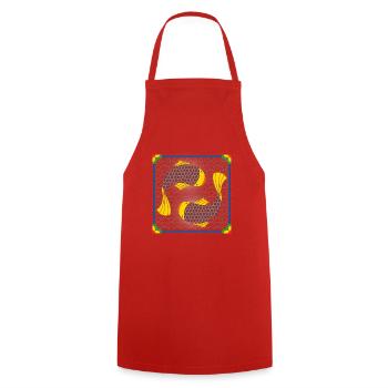 Korean Koi Fish Pattern - Cooking Apron - red - Front - AI Model Male 185 dark (185cm)