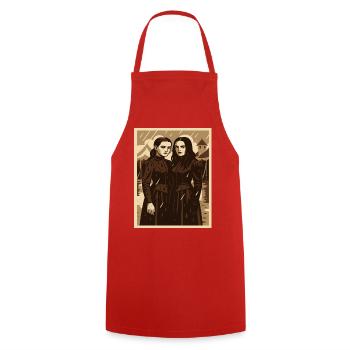 Two women in the rain vintage style - Cooking Apron - red - Front - AI Model Male 185 dark (185cm)