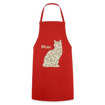 Miau - Katze - Kochschürze - Rot - Vorne - AI Model Male 185 dark (185cm)