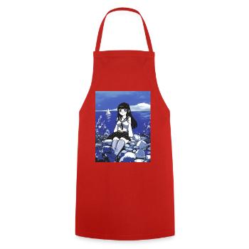 Sailor Girl Schoolgirl by the Sea in Blue - Cooking Apron - red - Front - AI Model Male 185 dark (185cm)