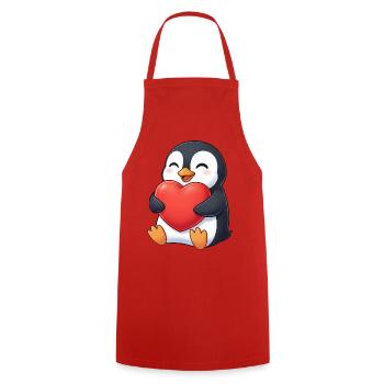 Cute Penguin Cartoon Valentine's Day Heart Love - Cooking Apron - red - Front - AI Model Male 185 dark (185cm)