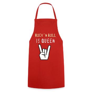Rockn_Roll_is_Queen - Cooking Apron - red - Front - AI Model Male 185 dark (185cm)