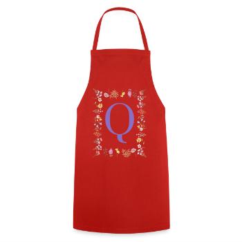 Monogramm "Q", florale Initialen - Kochschürze - Rot - Vorne - AI Model Male 185 dark (185cm)