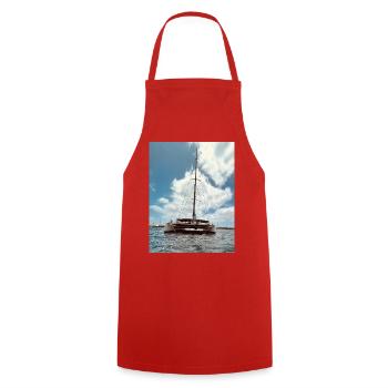 Sailing catamaran over the water - Cooking Apron - red - Front - AI Model Male 185 dark (185cm)