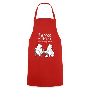 Kaffee zuerst Bärenhumor - Kochschürze - Rot - Vorne - AI Model Male 185 dark (185cm)