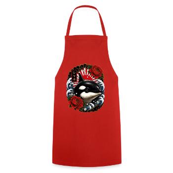 Orca im japanischen Irezumi Tattoo Stil - Kochschürze - Rot - Vorne - AI Model Male 185 dark (185cm)