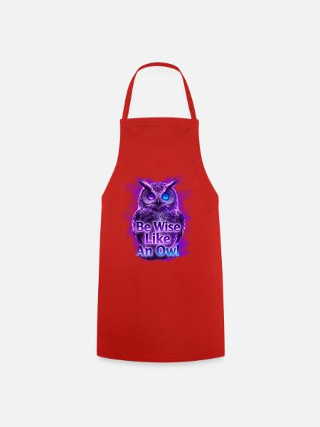 Be Wise Like An Owl Neon Design - Cooking Apron - red