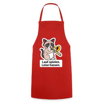Posaune Posaunist Katze Blechbläser T-Shirt - Kochschürze - Rot - Vorne - AI Model Male 185 dark (185cm)