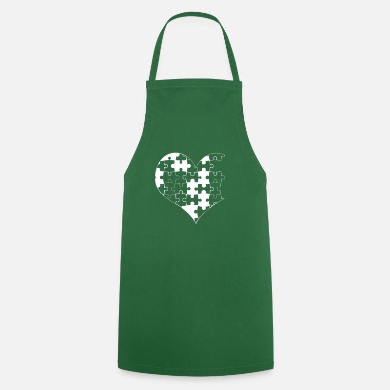 White puzzle Heart - Cooking Apron - green