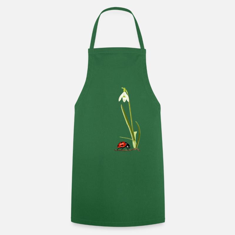 Spring, snowdrops, ladybugs - Cooking Apron - green