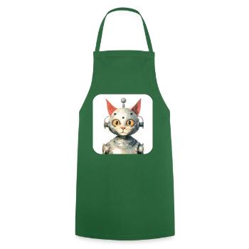 Retro Cyborg Robot Space Cat II - Cooking Apron - green - Front - AI Model Male 185 dark (185cm)