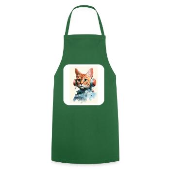 Retro Cyborg Robot Space Cat VII - Cooking Apron - green - Front - AI Model Male 185 dark (185cm)